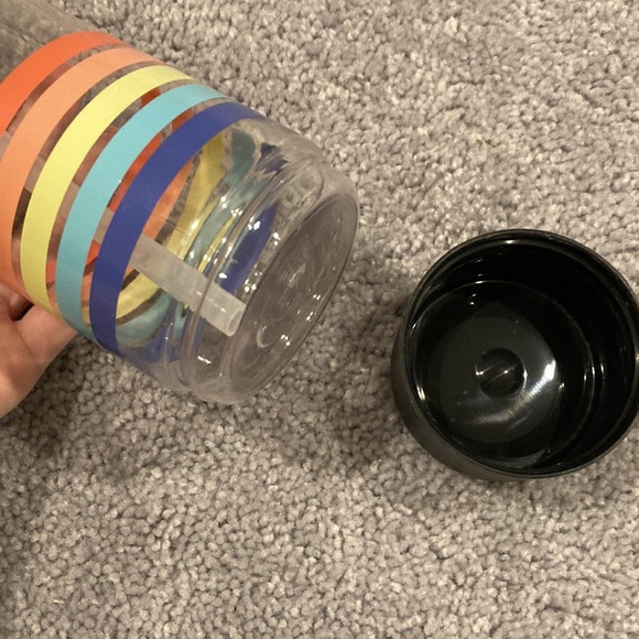 PINK Striped Reusable Plastic Water Bottle With Straw and Handle! - Picture 4 of 10